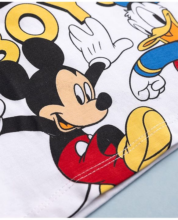 Babyhug Disney Single Jersey Knit Half Sleeves T-Shirts with Striped & Disney Print Pack of 2 - White
