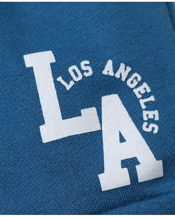 Babyhug Cotton Terry Knit Full Length Lounge Pant With Los Angeles Print & Cargo Pockets - Blue