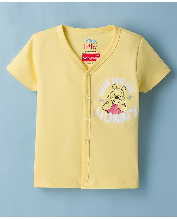Babyhug Disney Interlock Knit Half Sleeves Striped Jhablas With Winnie the Pooh Graphic Pack of 2 - White & Yellow
