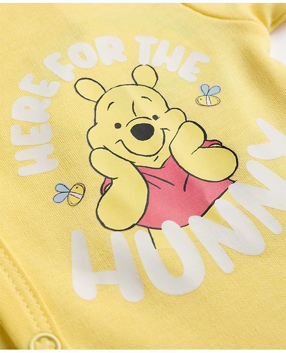 Babyhug Disney Interlock Knit Half Sleeves Striped Jhablas With Winnie the Pooh Graphic Pack of 2 - White & Yellow