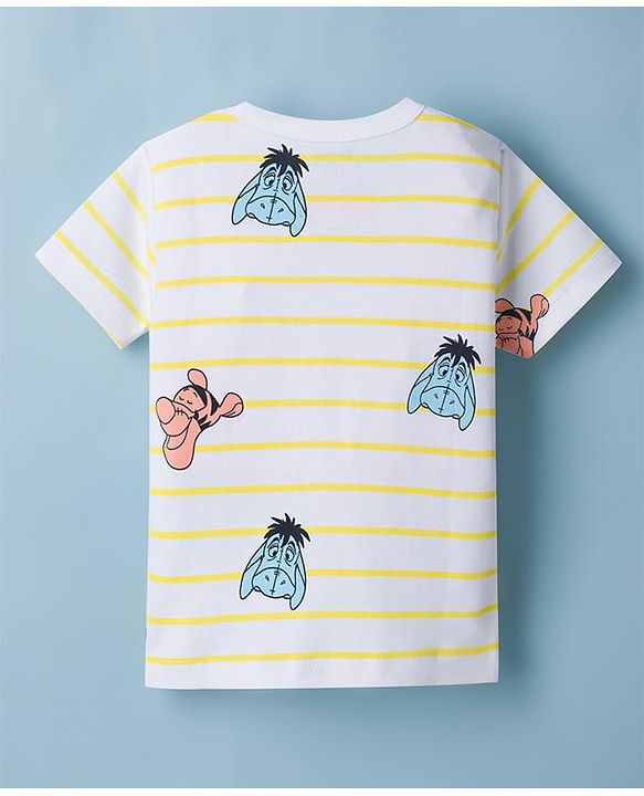 Babyhug Disney Interlock Knit Half Sleeves Striped Jhablas With Winnie the Pooh Graphic Pack of 2 - White & Yellow