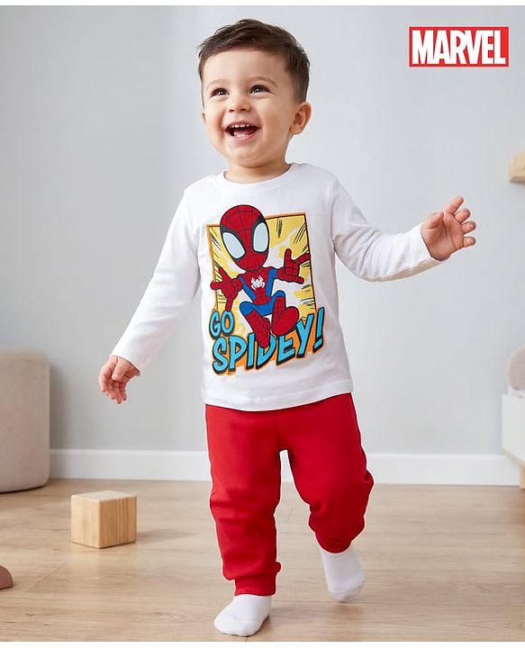 Babyhug Marvel Single Jersey Knit Full Sleeves T-Shirt & Pyjama Night Suit with Spider-Man Graphics - Multicolor
