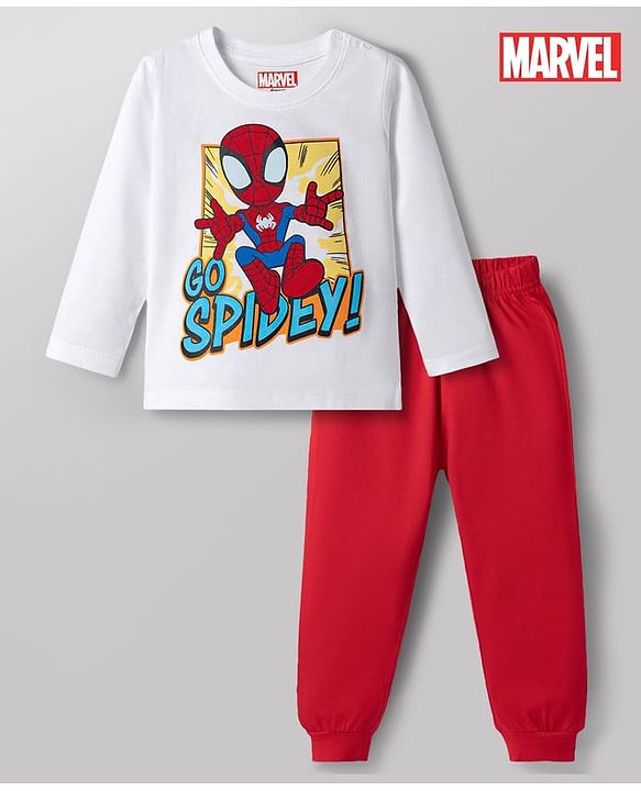 Babyhug Marvel Single Jersey Knit Full Sleeves T-Shirt & Pyjama Night Suit with Spider-Man Graphics - Multicolor