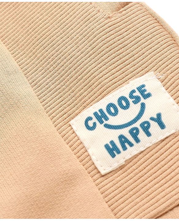 Babyhug 100% Cotton Terry Knit Full Length Choose Happy Printed Lounge Pants - Beige