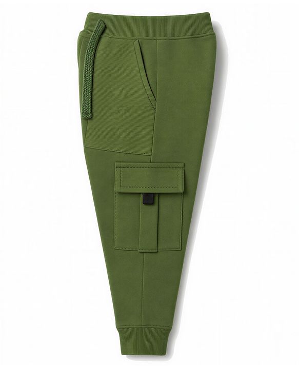 Babyhug 100% Cotton Terry Knit Full Length Lounge Pant with Text Print & Cut & Sew Design- Olive Green