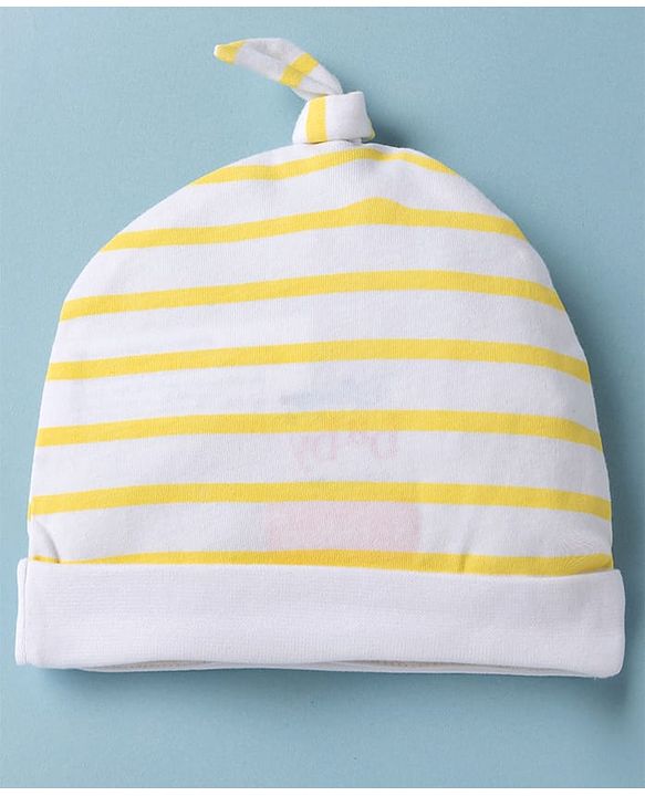 Babyhug Interlock Knit Striped Baby Caps with Winnie The Pooh & Tigger Print Pack of 2 Yellow & Dark Orange - Diameter 15 cm