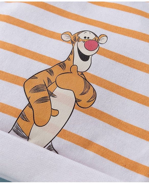 Babyhug Interlock Knit Striped Baby Caps with Winnie The Pooh & Tigger Print Pack of 2 Yellow & Dark Orange - Diameter 15 cm