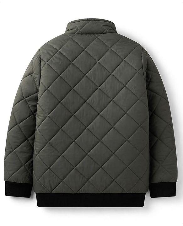 Pine Kids Woven Full Sleeves Padded Quilted Winter Jacket - Dark Green