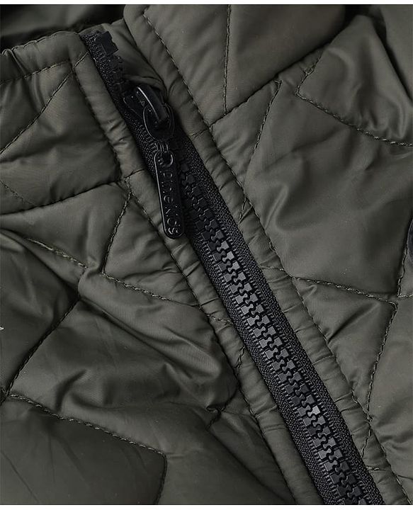Pine Kids Woven Full Sleeves Padded Quilted Winter Jacket - Dark Green