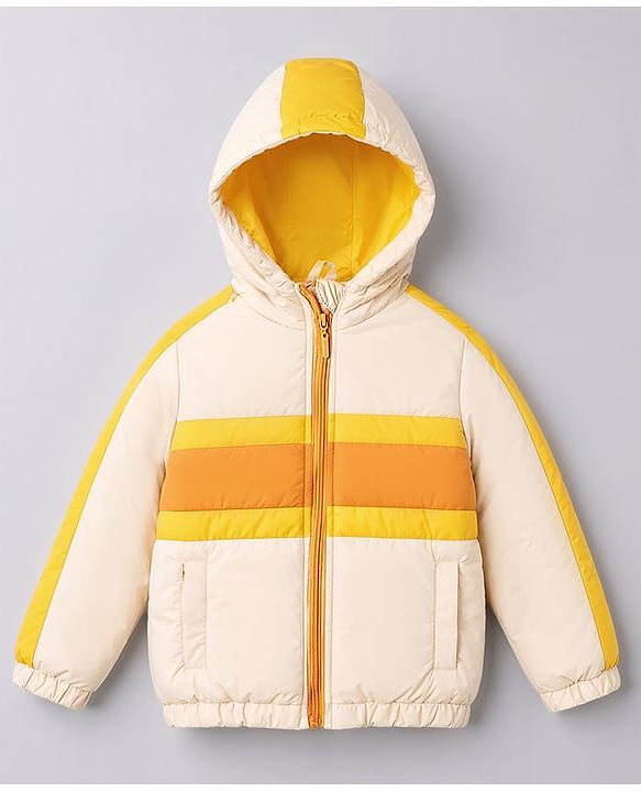 Pine Kids Woven Full Sleeves Hooded Padded Jacket with Colour Block Stripes - Off White