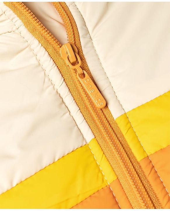 Pine Kids Woven Full Sleeves Hooded Padded Jacket with Colour Block Stripes - Off White