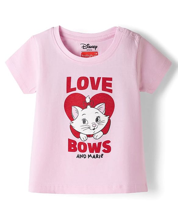 Babyhug Disney Single Jersey Knit Half Sleeves T-Shirt & Shorts Night Suit with Marie Graphics - Multicolour