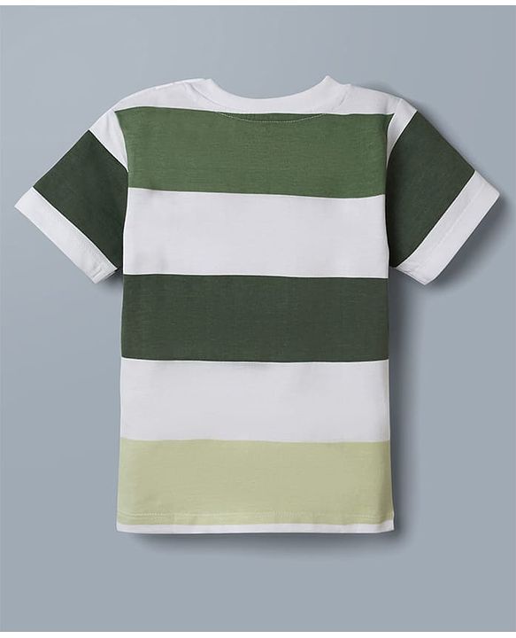 Babyhug Disney Single Jersey Knit Half Sleeves Striped T-Shirt With Mickey Mouse Graphic - Green