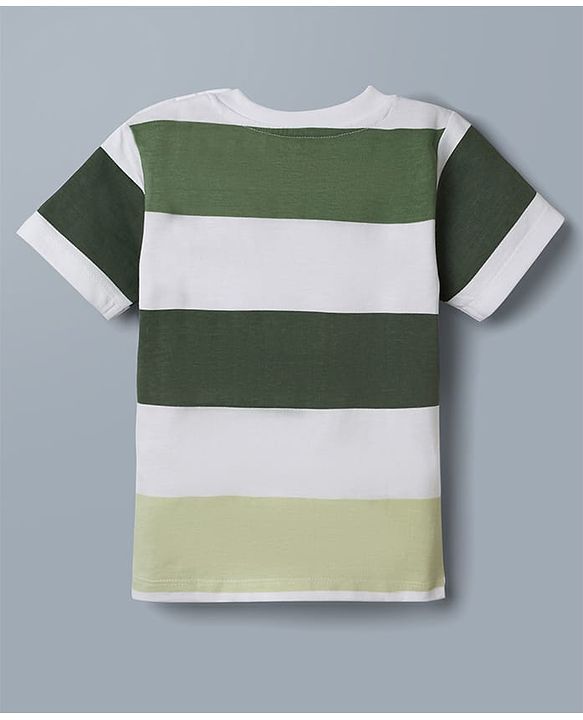 Babyhug Disney Single Jersey Knit Half Sleeves Striped T-Shirt With Mickey Mouse Graphic - Green