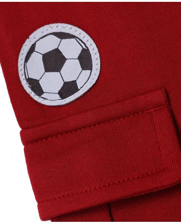 Babyhug Cotton Terry Knit Full Length Solid Lounge Pant with Cargo Pockets & Best Team Text with Football Patch - Red