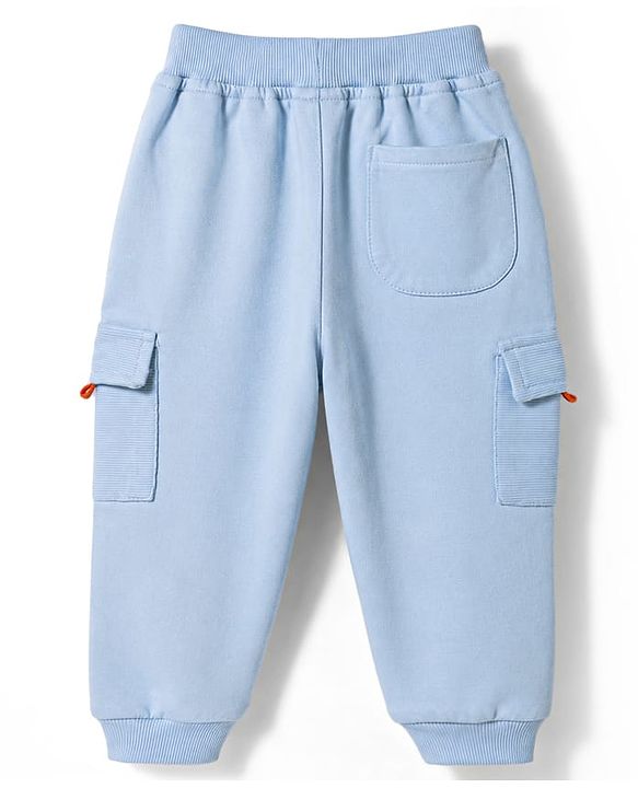 Babyhug 100% Cotton Terry Knit Full Length Lounge Pants With Patch & Cargo Pockets - Blue