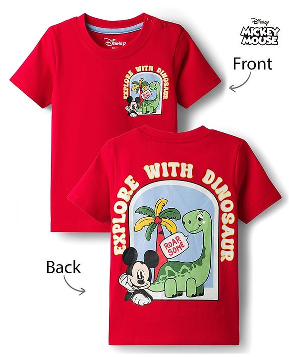 Babyhug Disney Cotton Knit T-Shirt with Mickey Mouse Graphic Half Sleeves Round Neck Dark Dark Red 3-6 Months