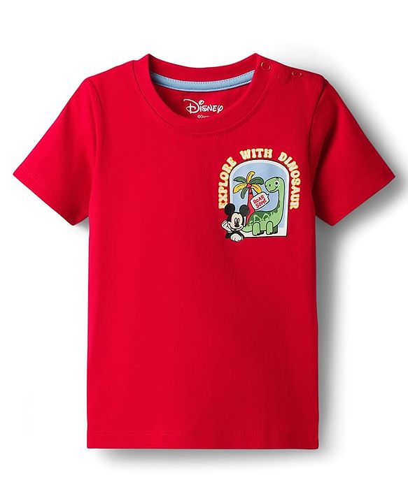 Babyhug Disney Cotton Knit T-Shirt with Mickey Mouse Graphic Half Sleeves Round Neck Dark Dark Red 3-6 Months