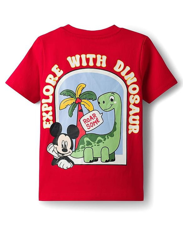 Babyhug Disney Cotton Knit T-Shirt with Mickey Mouse Graphic Half Sleeves Round Neck Dark Dark Red 3-6 Months
