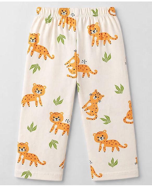 Babyhug Cotton Knit Full Sleeves T-Shirt & Pyjama Night Suit with Cub Print -  Off White