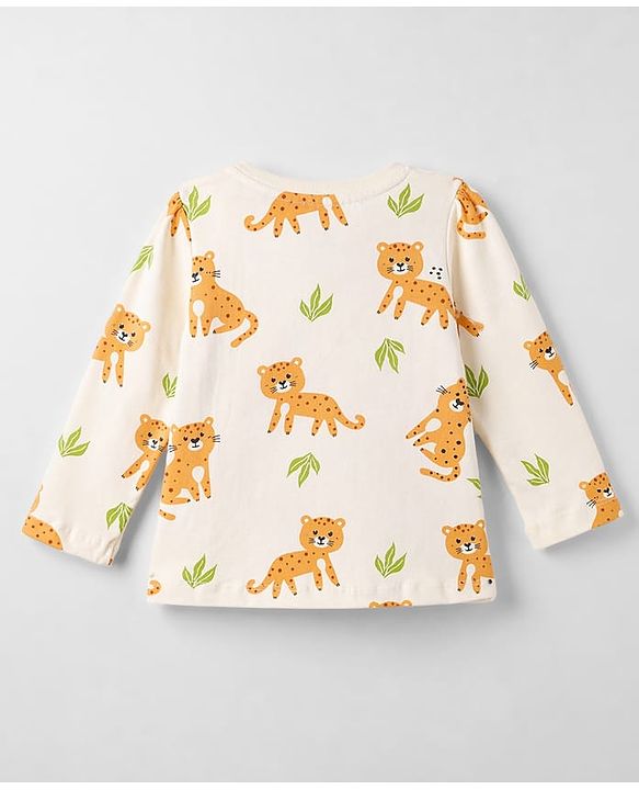 Babyhug Cotton Knit Full Sleeves T-Shirt & Pyjama Night Suit with Cub Print -  Off White
