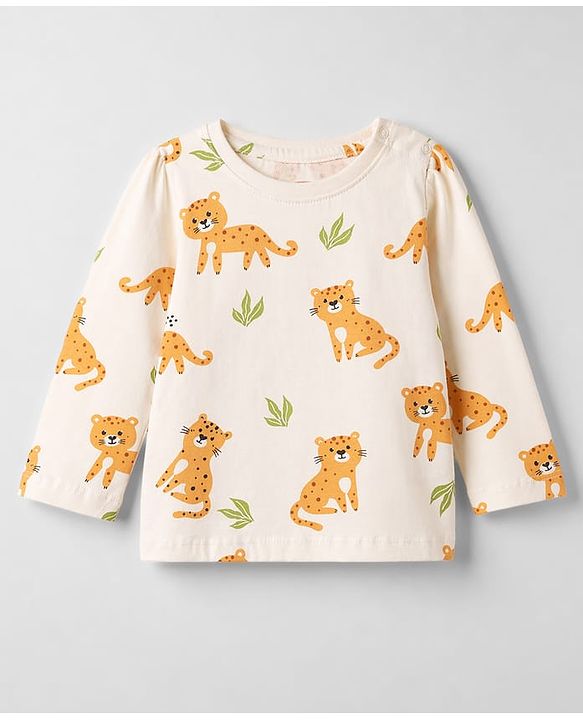 Babyhug Cotton Knit Full Sleeves T-Shirt & Pyjama Night Suit with Cub Print -  Off White