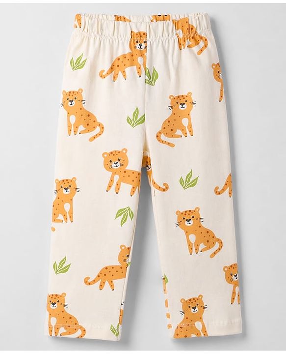 Babyhug Cotton Knit Full Sleeves T-Shirt & Pyjama Night Suit with Cub Print -  Off White