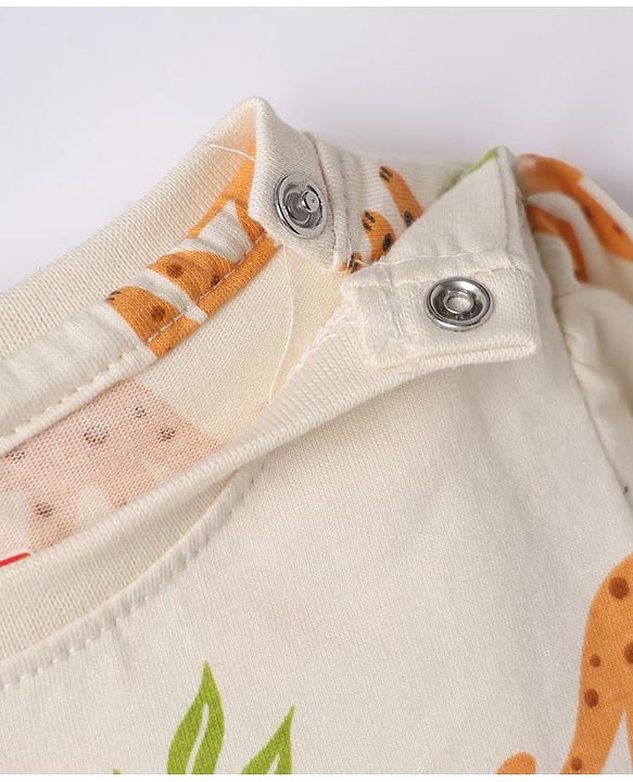 Babyhug Cotton Knit Full Sleeves T-Shirt & Pyjama Night Suit with Cub Print -  Off White