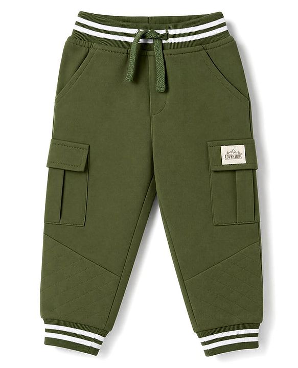 Babyhug 100% Cotton Terry Knit Full Length Lounge Pant With Side Pocket -Green