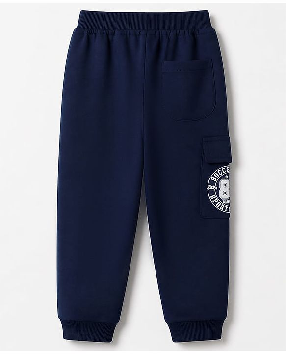Babyhug Cotton Terry Knit Jogger Fit Lounge Pants With Text Print in Blue