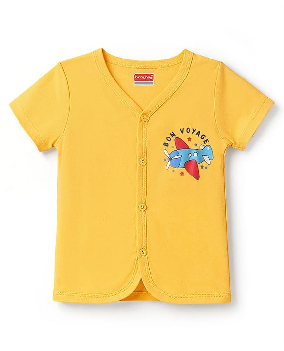 Babyhug 100% Cotton Knit Half Sleeves Jhablas with Airplane Print Pack of 3 - Multicolot