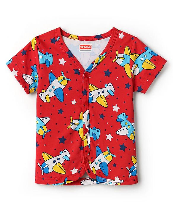 Babyhug 100% Cotton Knit Half Sleeves Jhablas with Airplane Print Pack of 3 - Multicolot