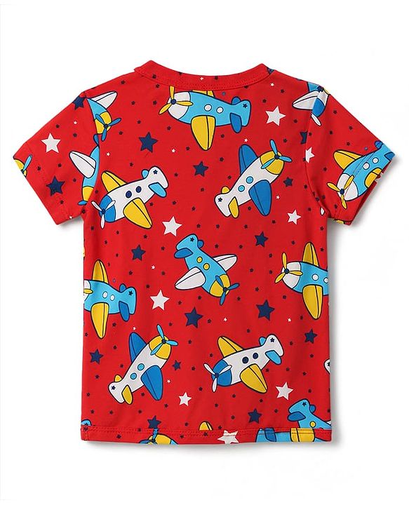 Babyhug 100% Cotton Knit Half Sleeves Jhablas with Airplane Print Pack of 3 - Multicolot