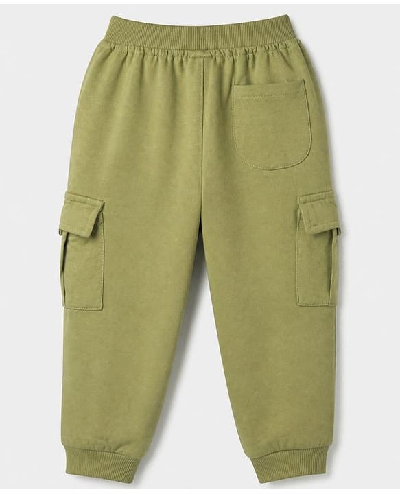 Babyhug Cotton Terry Knit Full Length Track Pants With Best Team Text Print - Olive Green