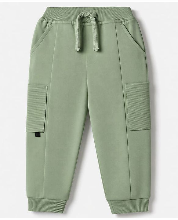 Babyhug Cotton Terry Knit Full Length Solid Lounge Pant - Olive Green