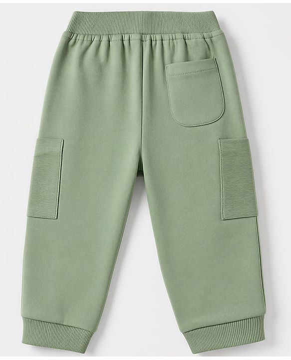 Babyhug Cotton Terry Knit Full Length Solid Lounge Pant - Olive Green
