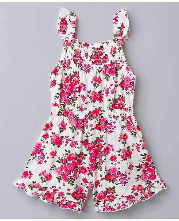 Babyhug Single Jersey Knit Sleeveless Jumpsuit With Floral Print - Multicolor