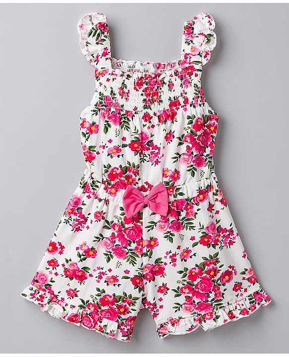 Babyhug Single Jersey Knit Sleeveless Jumpsuit With Floral Print - Multicolor