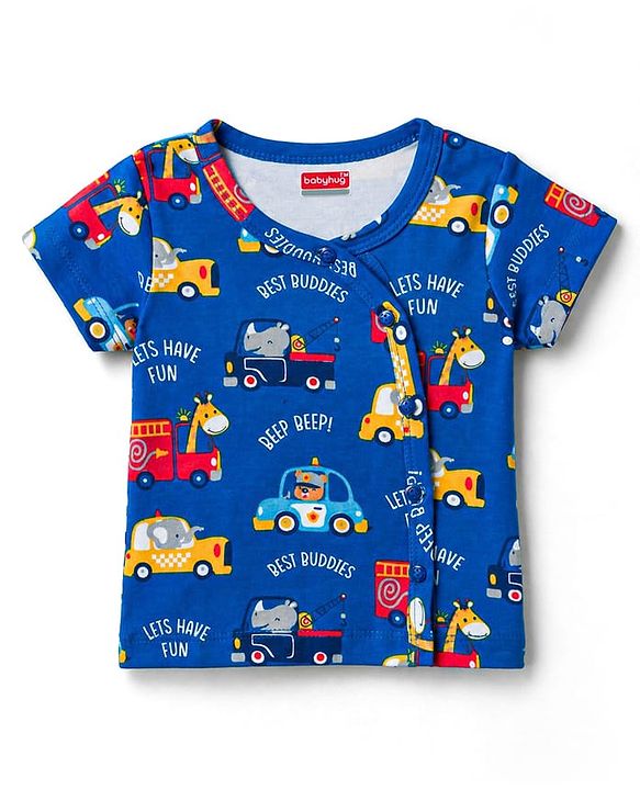 Babyhug 100% Cotton Knit Half Sleeves Striped & Animal & Vehicles Printed Jhablas Pack Of 3 - Multicolor
