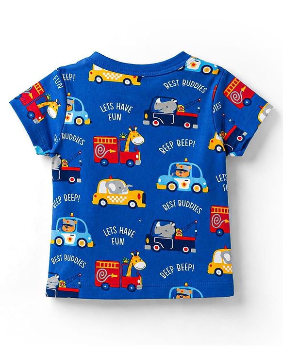 Babyhug 100% Cotton Knit Half Sleeves Striped & Animal & Vehicles Printed Jhablas Pack Of 3 - Multicolor