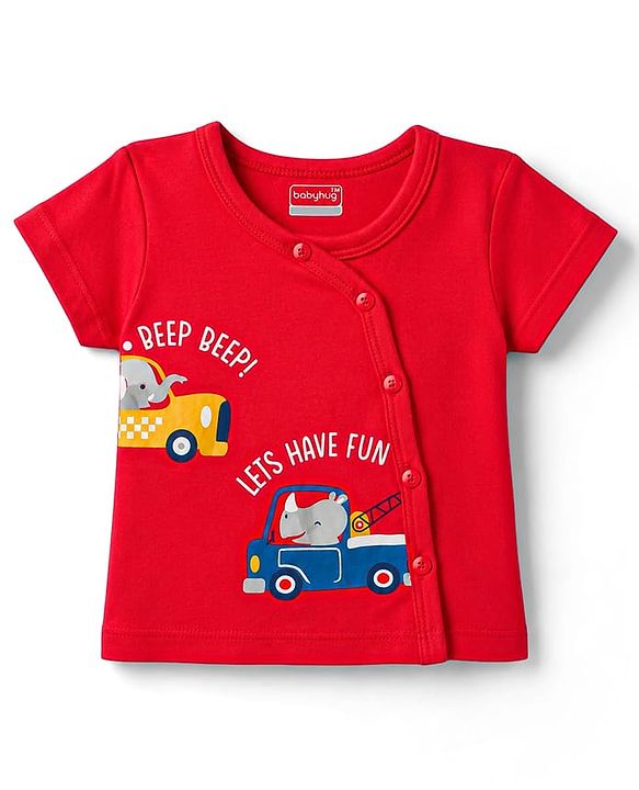 Babyhug 100% Cotton Knit Half Sleeves Striped & Animal & Vehicles Printed Jhablas Pack Of 3 - Multicolor