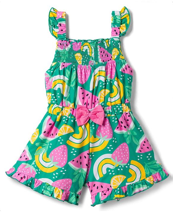 Babyhug Single Jersey Knit Sleeveless Jumpsuit With Fruit Print - Multicolor