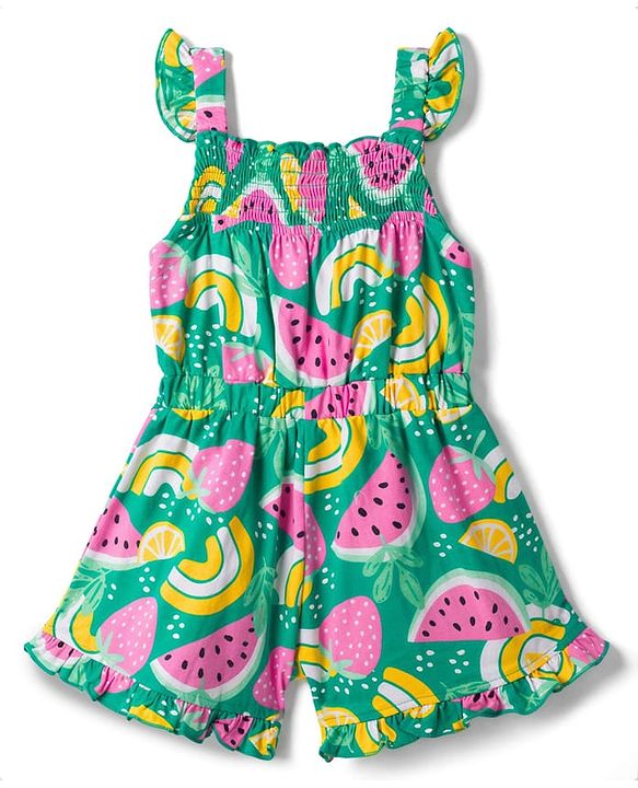 Babyhug Single Jersey Knit Sleeveless Jumpsuit With Fruit Print - Multicolor
