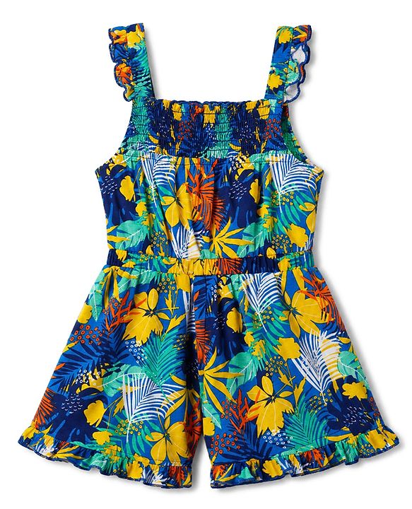 Babyhug Single Jersey Knit Sleeveless Tropical Theme Printed Jumpsuit - Multicolor