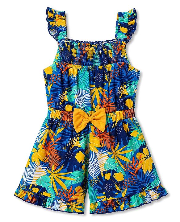 Babyhug Single Jersey Knit Sleeveless Tropical Theme Printed Jumpsuit - Multicolor