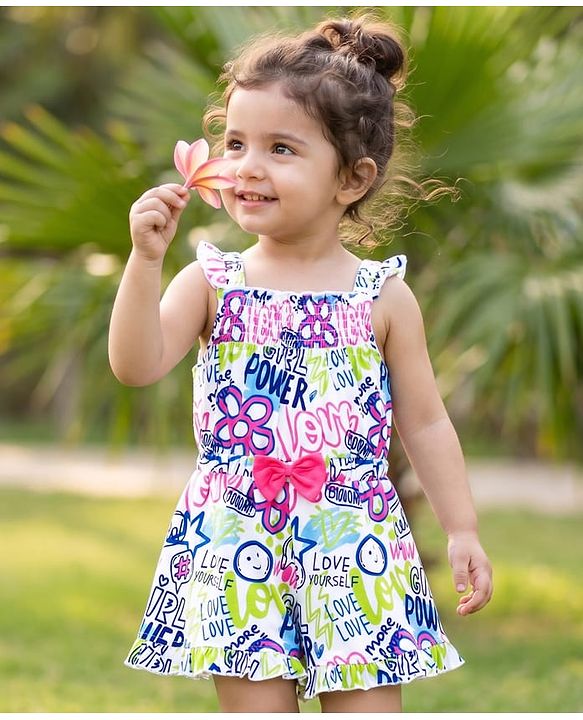 Babyhug Single Jersey Knit Sleeveless Jumpsuit With Text Print - Multicolor