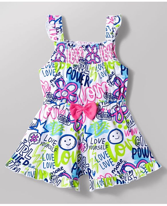 Babyhug Single Jersey Knit Sleeveless Jumpsuit With Text Print - Multicolor