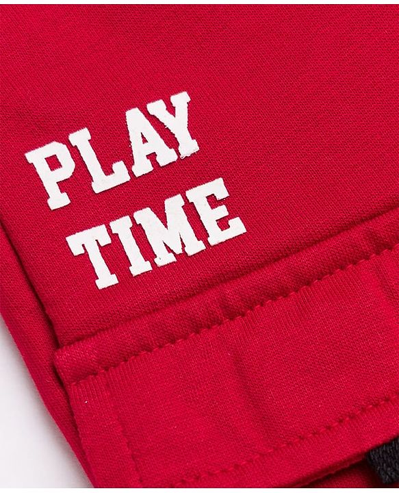 Babyhug Cotton Terry Knit Full Length Lounge Pant With Playtime Text Print - Red