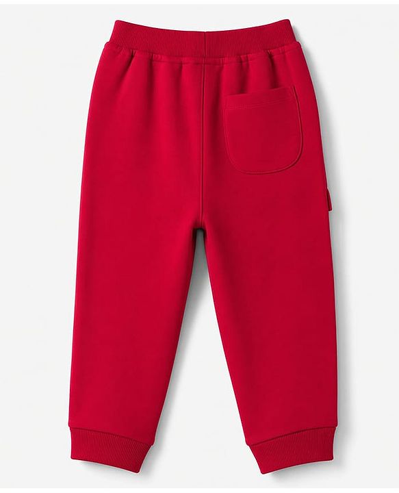 Babyhug Cotton Terry Knit Full Length Lounge Pant With Playtime Text Print - Red