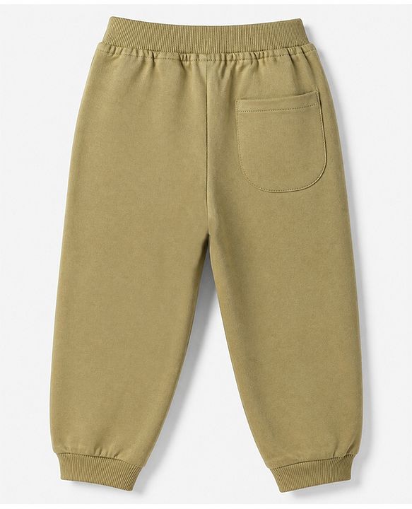 Babyhug Cotton Terry Full Length Jogger Fit Track Pant with Full Length and Adventure Ready Print in Olive Green